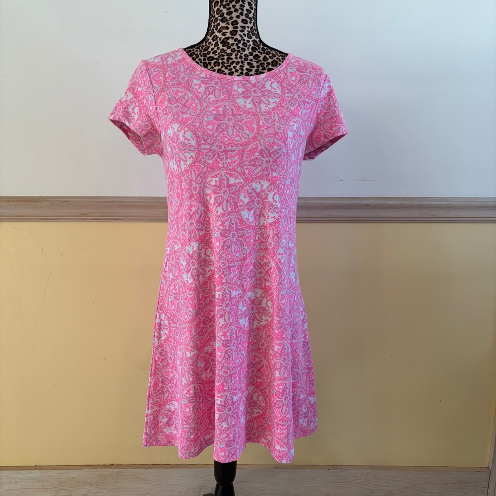 Vineyard Vines Womens Pink White Medallion Print Short Sleeve T-Shirt Dress S